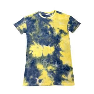 Elodie Dress Tie Dye Blue Yellow Crew Neck T Shirt Dress Size Women's Small